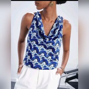 Shein Blue Wave Pattern Sleeveless Top